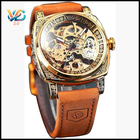 Square Skeleton Automatic Watch Self-Winding Mechanical Stainless Steel 42mm